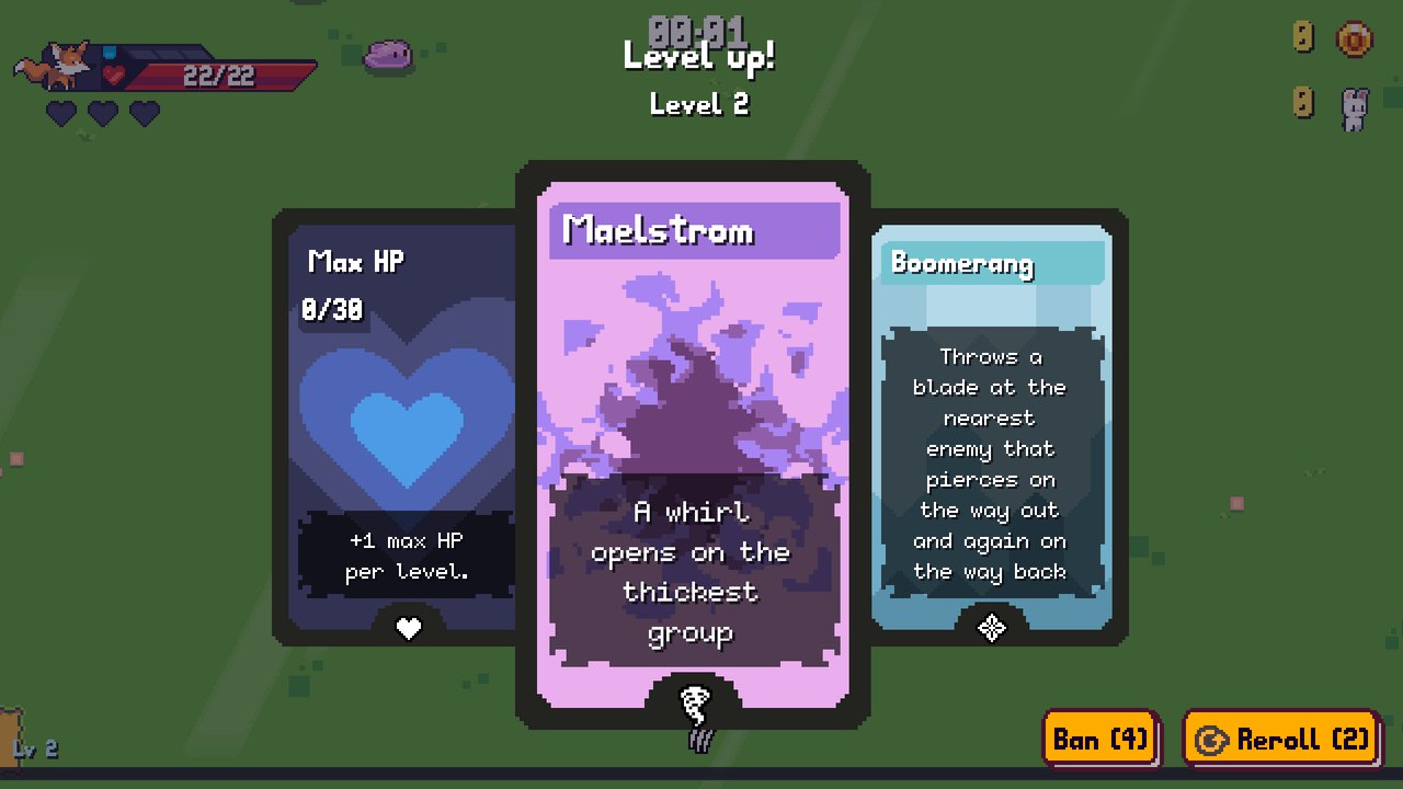 The level-up screen with three cards